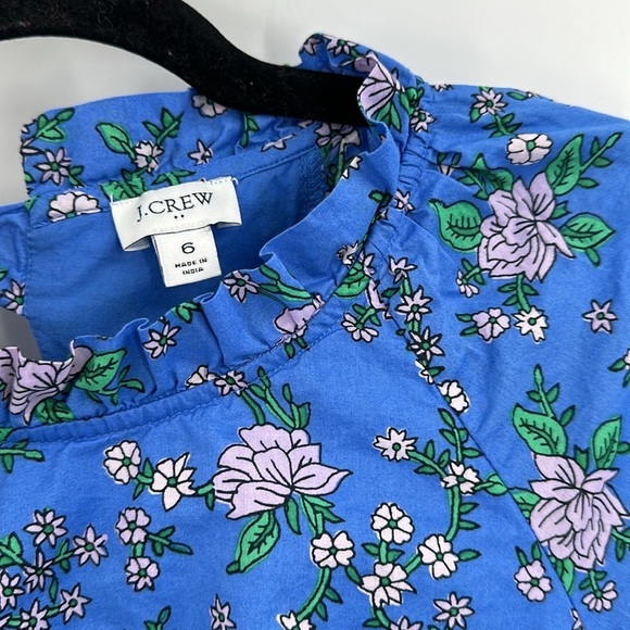 J Crew Factory Puff Sleeve Tie Back Mini Dress Blue Floral 6 - Picture 5 of 8